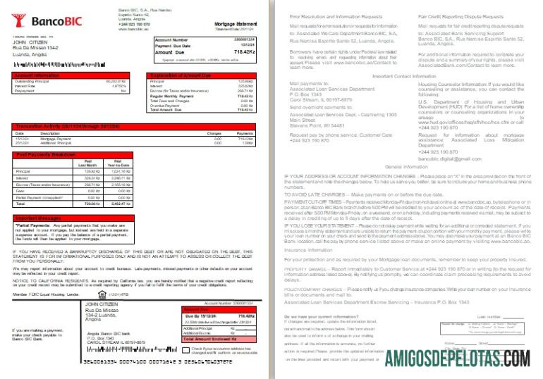Extrato de hipoteca do Banco BIC de Angola, 2 páginas, 1 2 Scr baixar para verificação